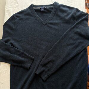 Men's 100% Cashmere Navy Blue V-Neck Pullover Sweater Size Large (42-44)